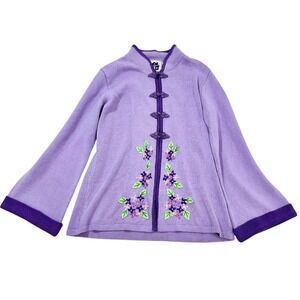 Storybook Knits Lavender Purple Floral Embroidered Frog Closure Cardigan Sweater